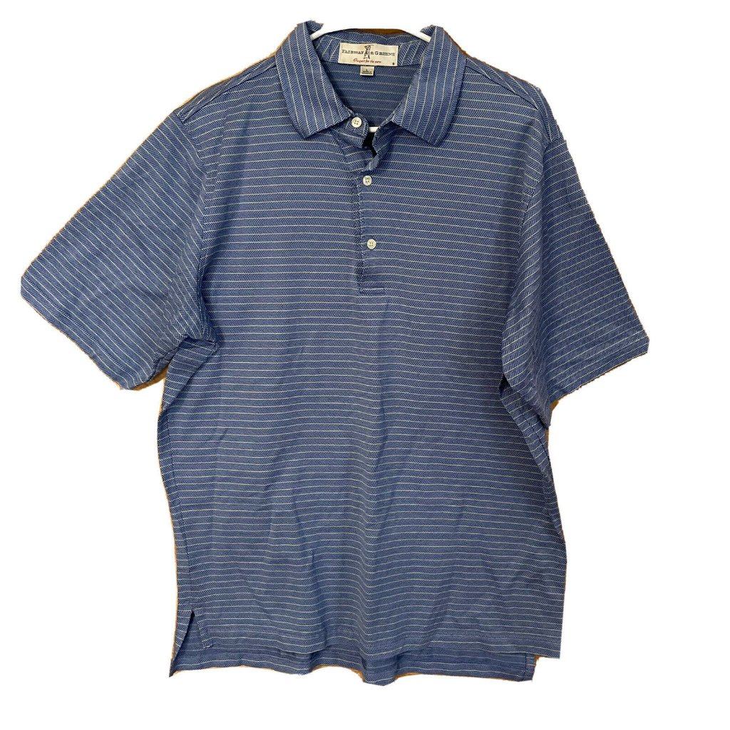 Fairway Greene Mens Sz Large Blue Striped Polo Golf Shirt Fairway Greene Mens Sz Large Blue Striped Polo Golf Shirt